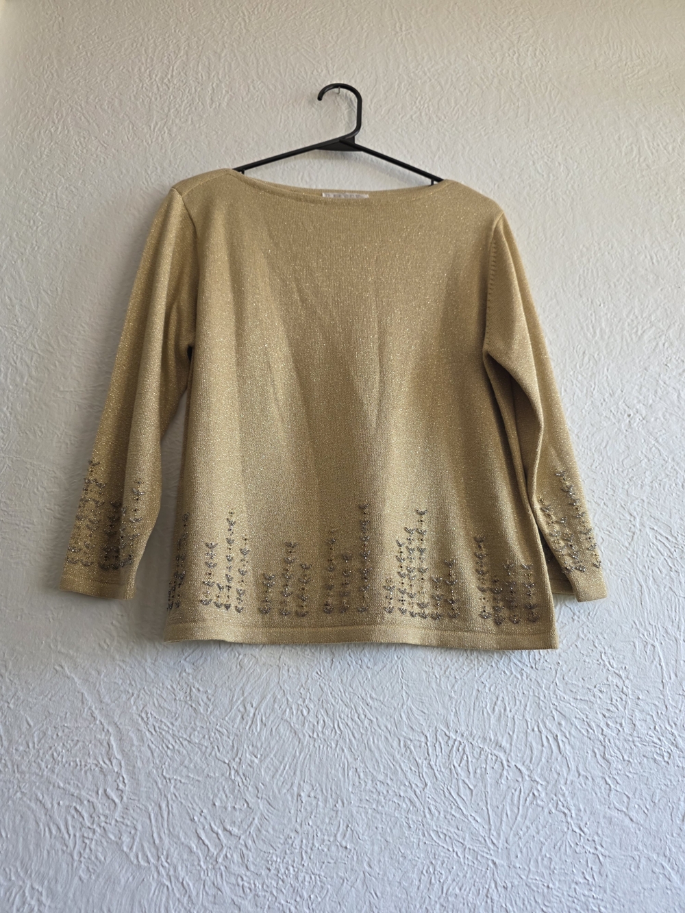 Ralsey Gold Metallic Boatneck Sweater with Embellished Beaded Hem & Sleeves